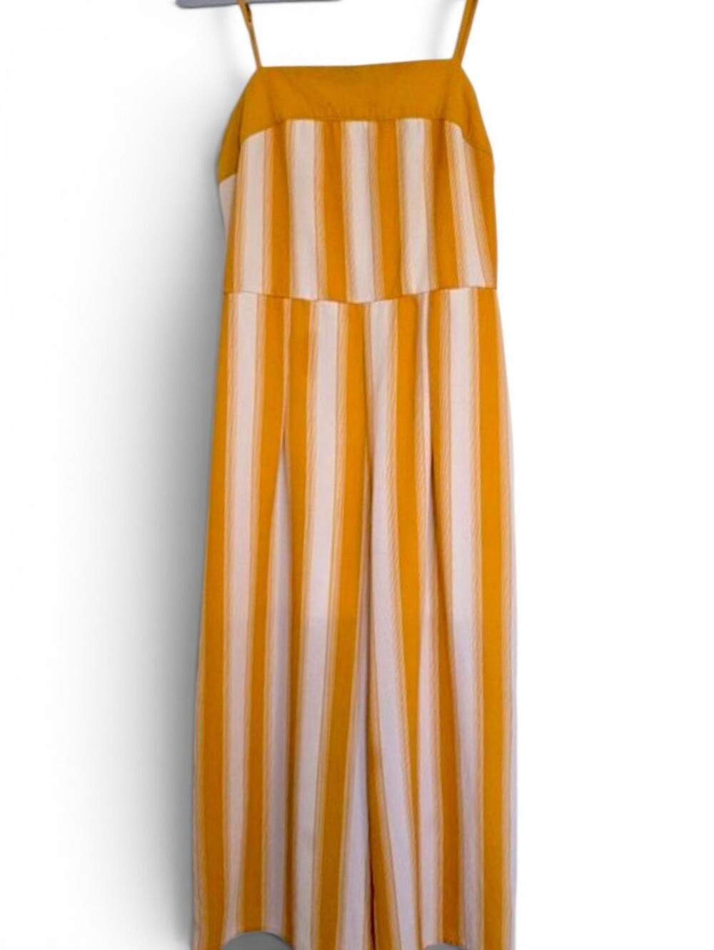 Trixxi Stripe Palazzo Jumpsuit Yellow White Spaghetti Strap Size M